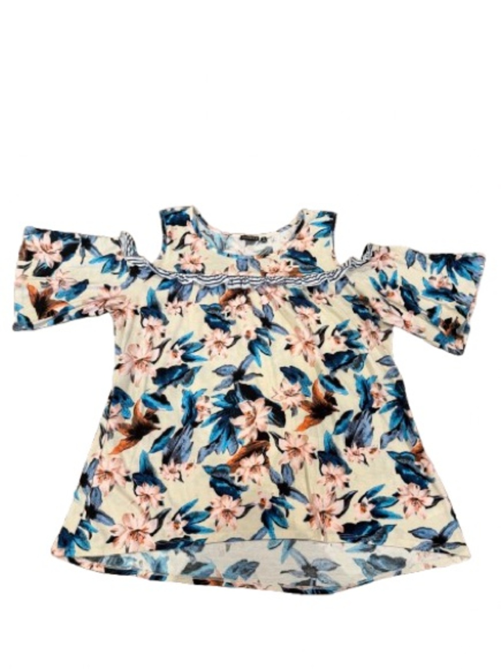 Hannah Women’s Cream Cold-Shoulder Blue & Pink Floral Tee Size Extra Large